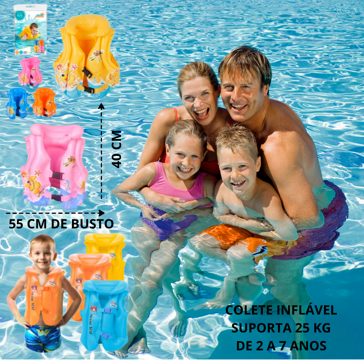 COLETE INF. INFLÁVEL COLORIDO 45 CM